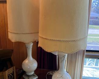 Vintage painted glass & marble stand lamps, 2