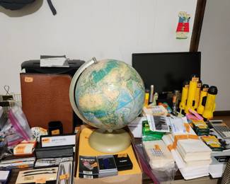 Vintage globe and all of the office supplies you will need