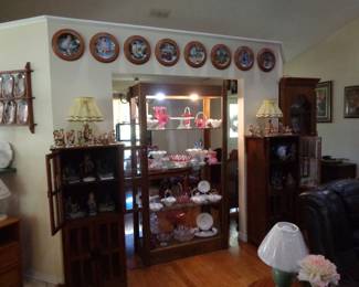 Wood & Glass Display Units, Collectible Wooden Framed Plates, Assorted Hummels