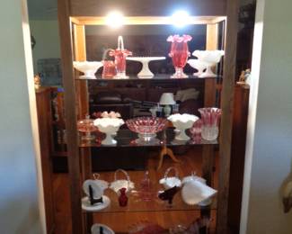 Vintage Fenton Cranberry and White Baskets and Other Pieces