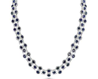 Lot 8036 Blue Sapphire  Diamond Necklace