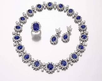 Lot 898 Ceylon Sapphire  Diamond Necklace Set