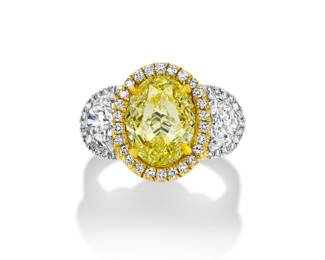 Lot 8052 Fancy Yellow Oval Diamond RingGIA Certified