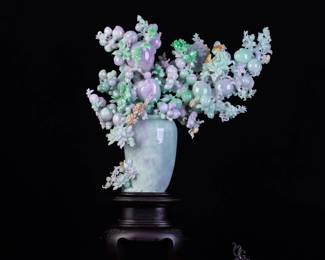 JD823 Jadeite Flower Vase Carving