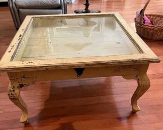 Glass covered dish table with key