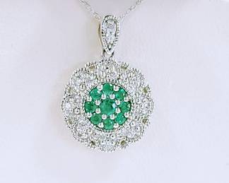 .27 ct tw. Emerald and Diamond 14k white gold necklace