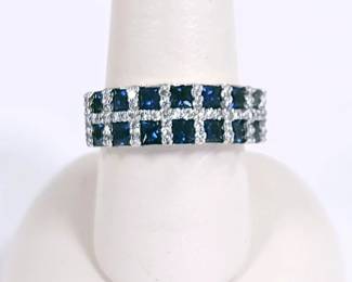Effey Blue Sapphire and Diamond 14k white gold ring size 6.5