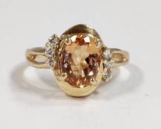 Rare Precious Topaz and Diamond 14k yellow gold ring size 8