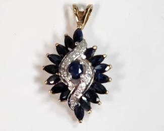 Blue Sapphire and Diamond 10k yellow gold Pendant
