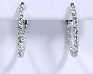 .75 ct tw Diamond 14k white gold inside outside hoop earrings