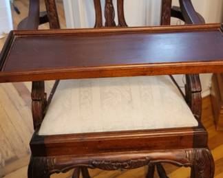 Vintage Chippendale style carved wood children's highchair