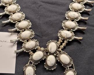 Native White Buffalo Squash necklace with matching earrings. Signed