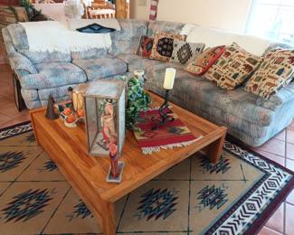 Sectional sofa, rug and decor
