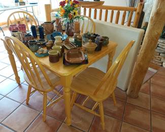 Kitchen table and pottery