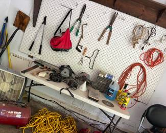 Yard tools, power tools, drop cords etc