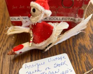 Antique Vintage Santa on Stork