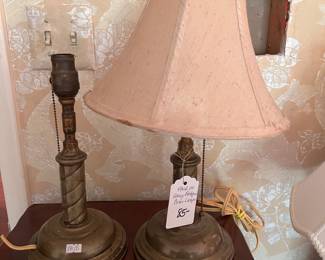 Pair of heavy antique brass lamps
