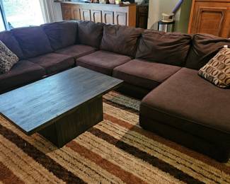 Ashley dark brown sectional sofa w/chaise lounge plus heavy wood coffee table