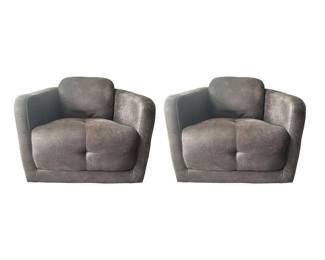 Suede Swivel Club Chairs, Pair