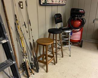 Air compressor, barstools and just a small amount of fishing gear.  We have lots of great fishing decor also.