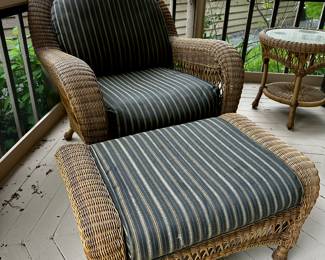 Tommy Bahama style wicker lounge chair and ottoman 