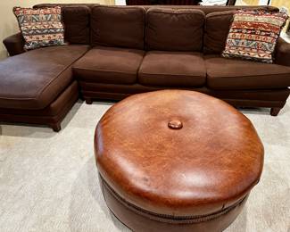 Urban Country Sectional and Oversized Round Ottoman