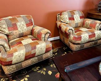 Wesley Hall patchwork rolled arm club chairs