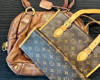 Designer handbags including Prada and Louis Vuitton