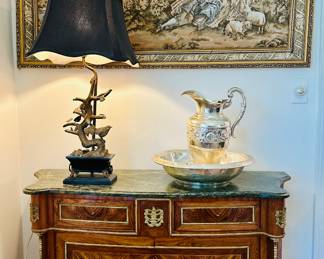 French Regency Style Inlaid Brass Mounted Commode