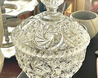 cut glass candy dish with lid 