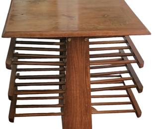 Wood table with magazine/newspaper rack