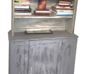 weathered bookshelf with under storage cabinet