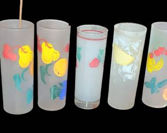 Libbey Frosted Zombie Tom Collins Glasses and Frosted Telaflora glass made in France 1983 - Vintage Glasses.