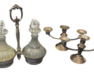 Garden SilverSmiths Candle Sticks, Oil, and Vinegar Bottles