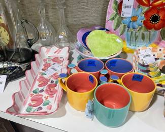 Fioriware Scalloped Platter, 	Lindt Stymeist Colorways Mugs, VTG Vicki C Chip & Dip Bowl, Ciao Italya Square Platter, Heart plates