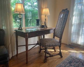 Ornate Extra High Back Chair, Faux Bamboo Style Desk