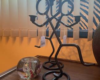 Art Glass Paperweight, Stick Figure Candleholder A