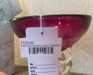 Signed Cranberry Glass Compote