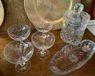 Biscuit Barrel, American brilliant Period Star cut glass, Oval Celery dish Sawtooth 7” L