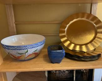 Clay Art mosaic- pear serving mixing bowl, Ruffle Gold Charger