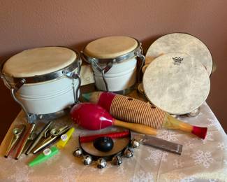 Bongo drums and tambourines