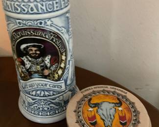 Vintage Texas renaissance festival Stein (Lift up your cares) set of coasters
