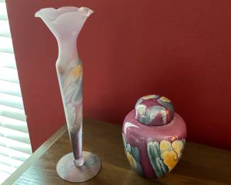 Vintage Handcrafted  Art  Glass Vase by  Rueben  Torontoi and Ceramic Ginger Jar
