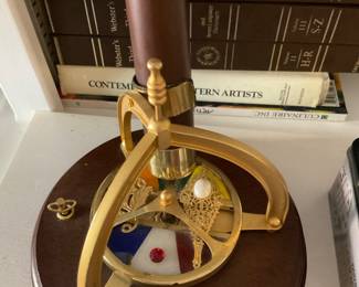 Kaleidoscope wind up music box rotating wood base stain glass