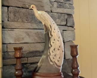 Hand carved Horn Peacock Statue