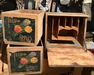 Apple boxes, oak box w fitted interior