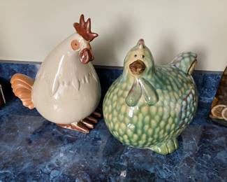 Pottery rooster and chicken