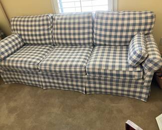 Benchmark sofa w/ large green check upholstery
