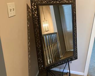 Large iron easel w mirror in iron frame