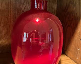 Large hand blown red glass vase